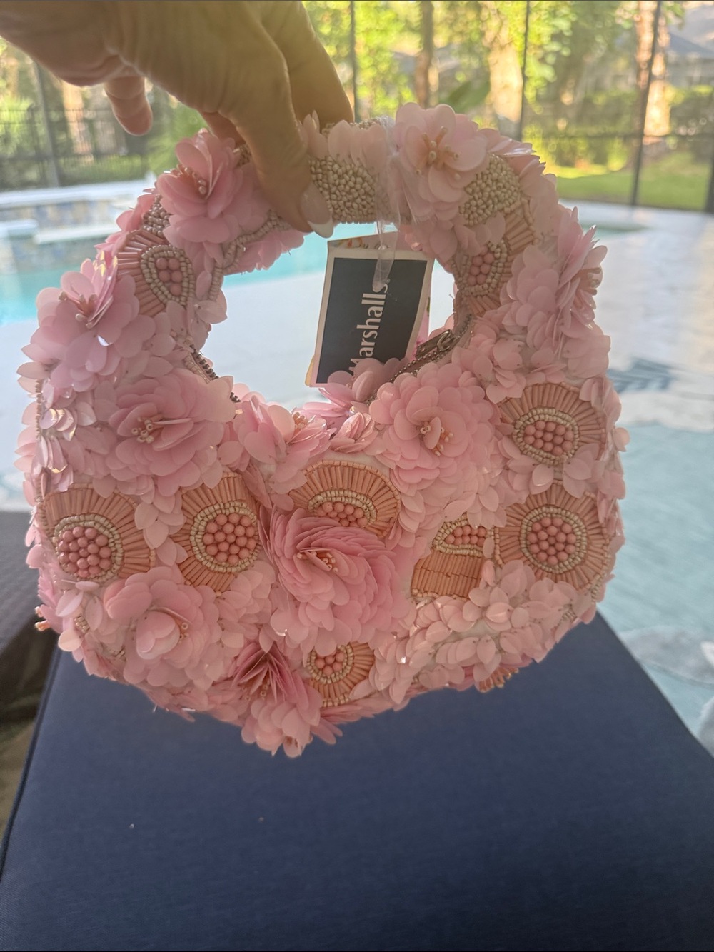 Marshalls Pink Floral Beaded Mini Handbag